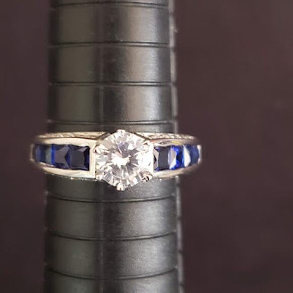 Sterling Silver 925 Synthetic Sapphire Crystal Ring Size 7 1/2  New Without Tags - Picture 7 of 10